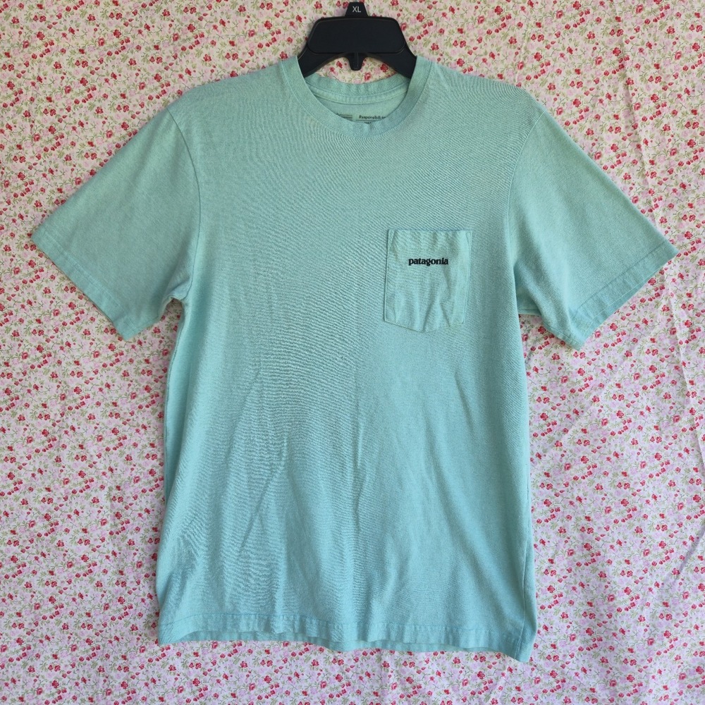 Patagonia Men's Responsibili-Tee Pocket T-Shirt S Small Mint Green Regular Fit